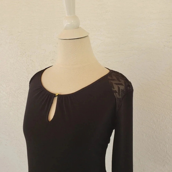 Ellen Tracy Keyhole Gold Button 3/4 Sleeves Black - Picture 6 of 10